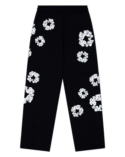 Rhinestone Cotton Wreath Open Hem Sweatpants Black – view 2