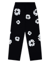 Rhinestone Cotton Wreath Open Hem Sweatpants Black