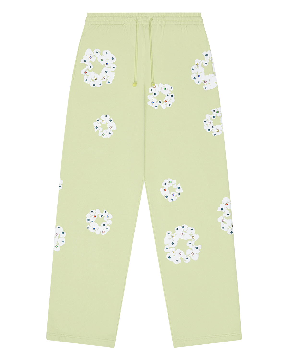 Rhinestone Cotton Wreath Open Hem Sweatpants Mint