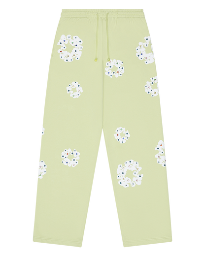 Rhinestone Cotton Wreath Open Hem Sweatpants Mint