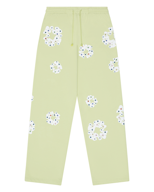 Rhinestone Cotton Wreath Open Hem Sweatpants Mint