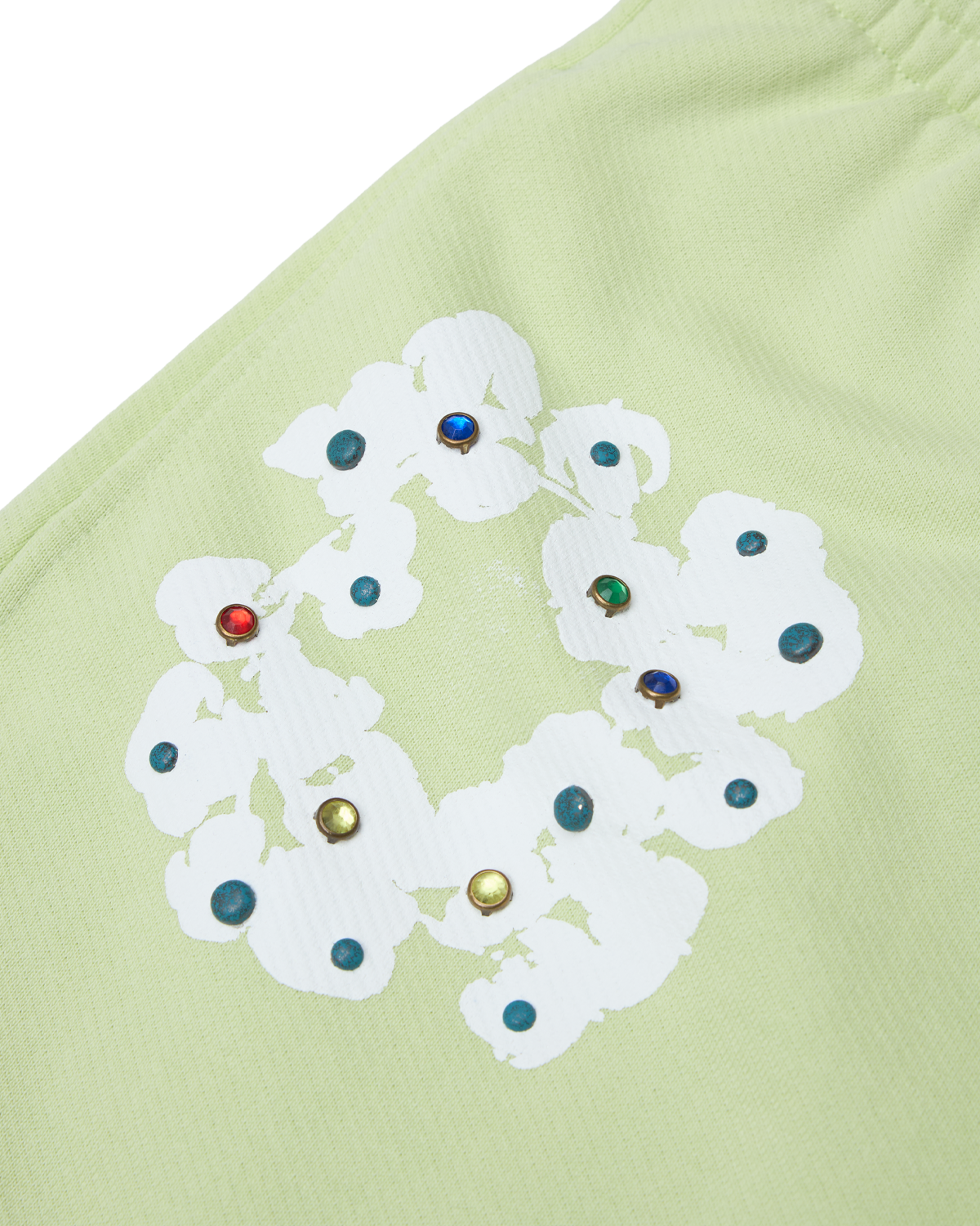 Rhinestone Cotton Wreath Open Hem Sweatpants Mint – view 3