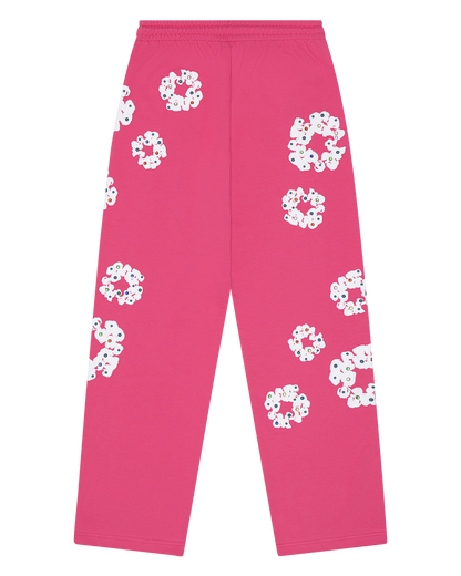 Rhinestone Cotton Wreath Open Hem Sweatpants Pink – view 2