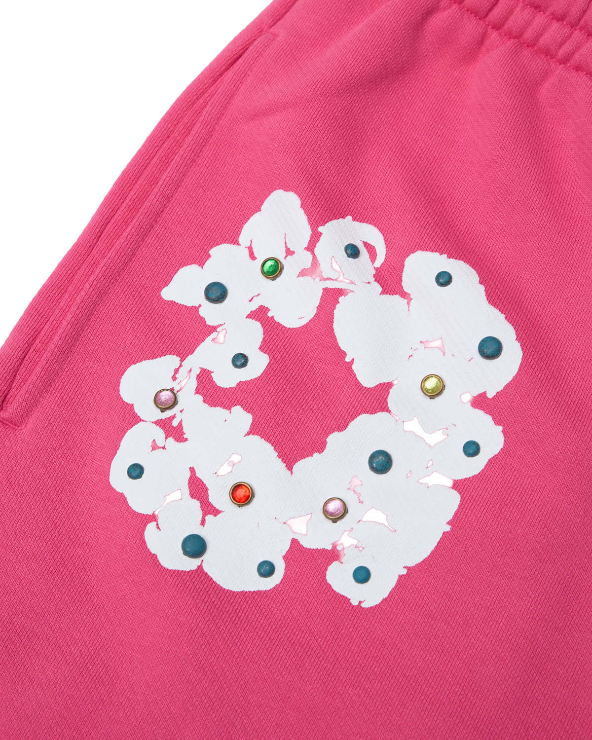 Rhinestone Cotton Wreath Open Hem Sweatpants Pink – view 3