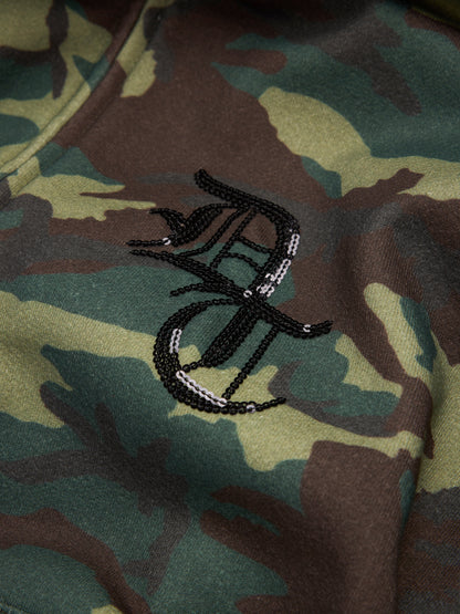 Sequins Sleeve Panel Zip Hoodie Camo – view 4
