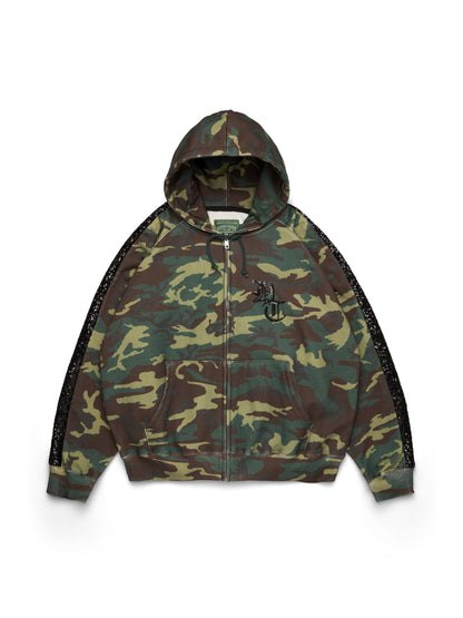 Sequins Sleeve Panel Zip Hoodie Camo