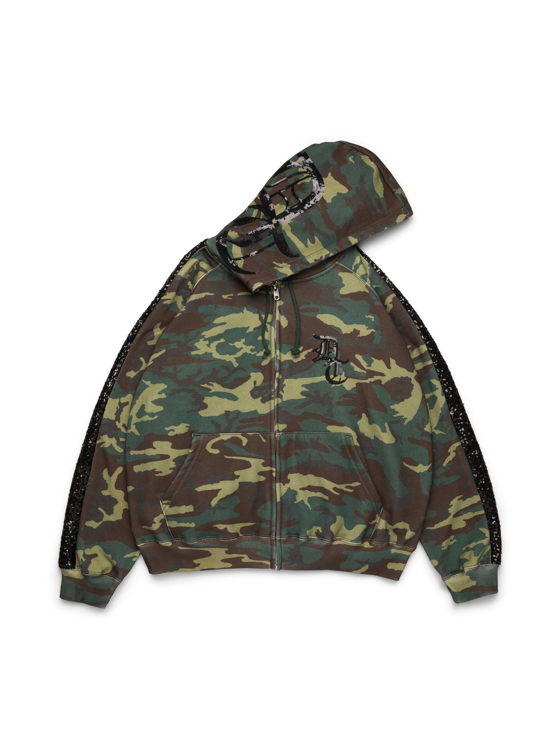 Sequins Sleeve Panel Zip Hoodie Camo – view 2