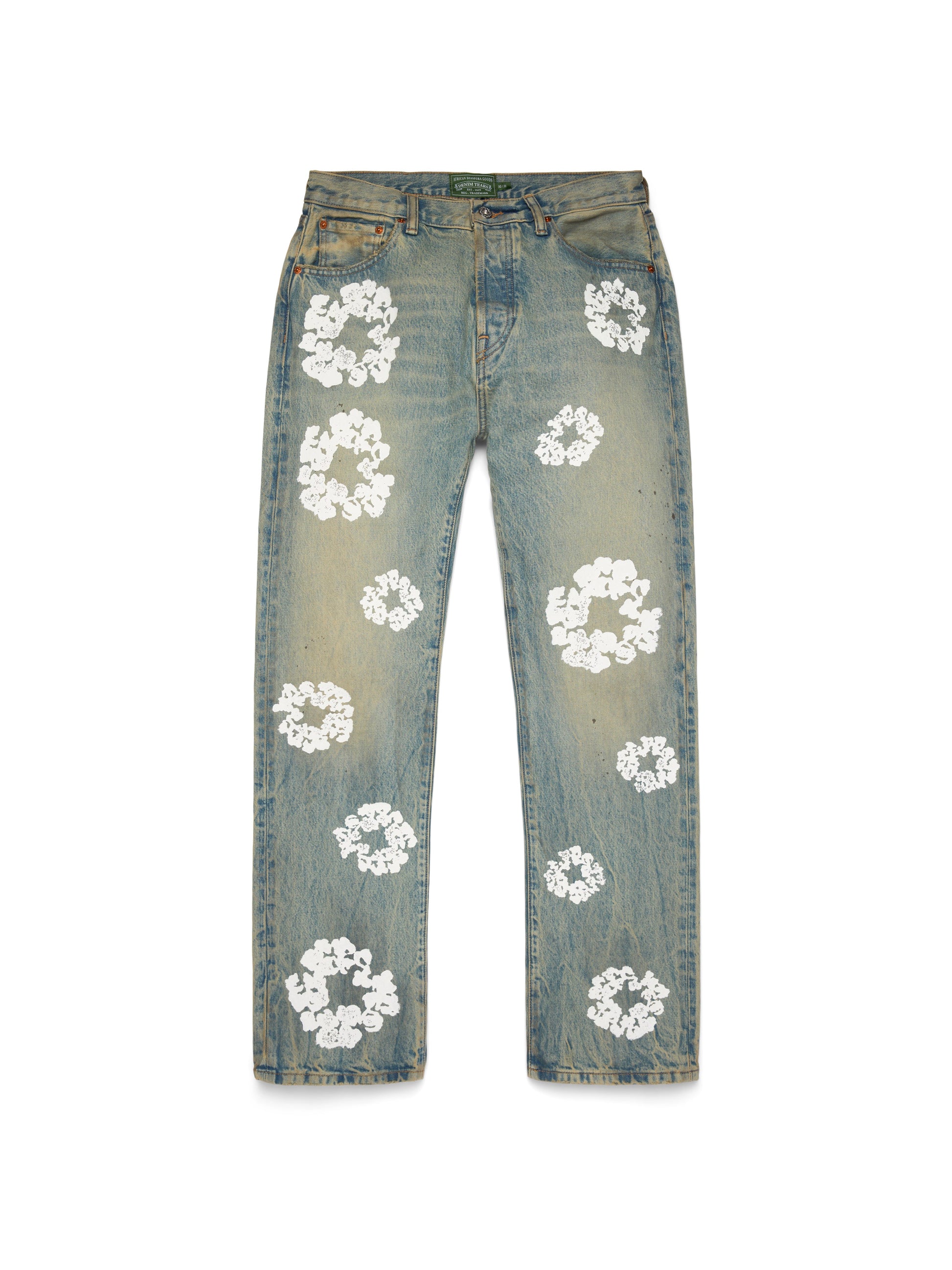 Straight Cotton Wreath Denim Pant Dirty Wash