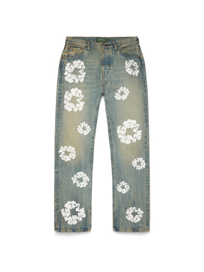Straight Cotton Wreath Denim Pant Dirty Wash