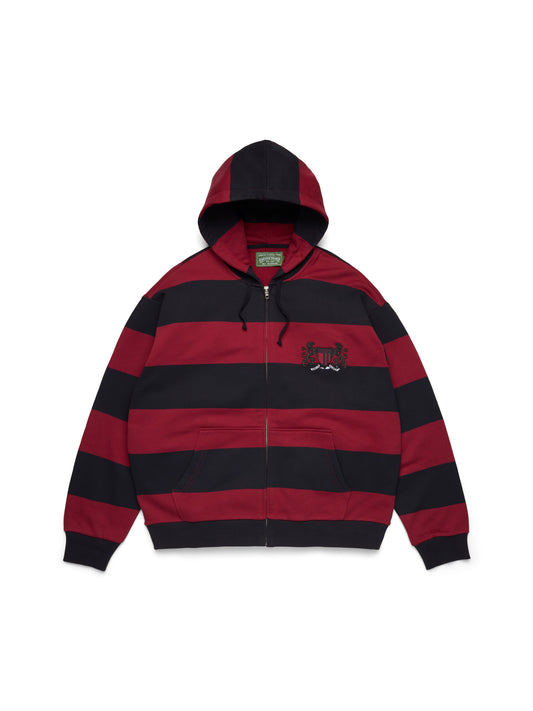 Striped Crest Zip Hoodie Red/Navy