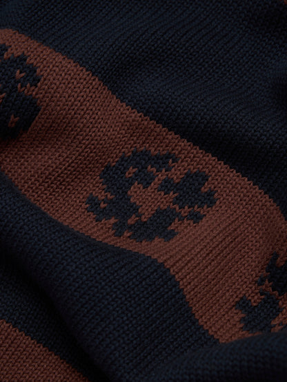 Cotton Wreath Striped Sweater Navy/Brown – view 3