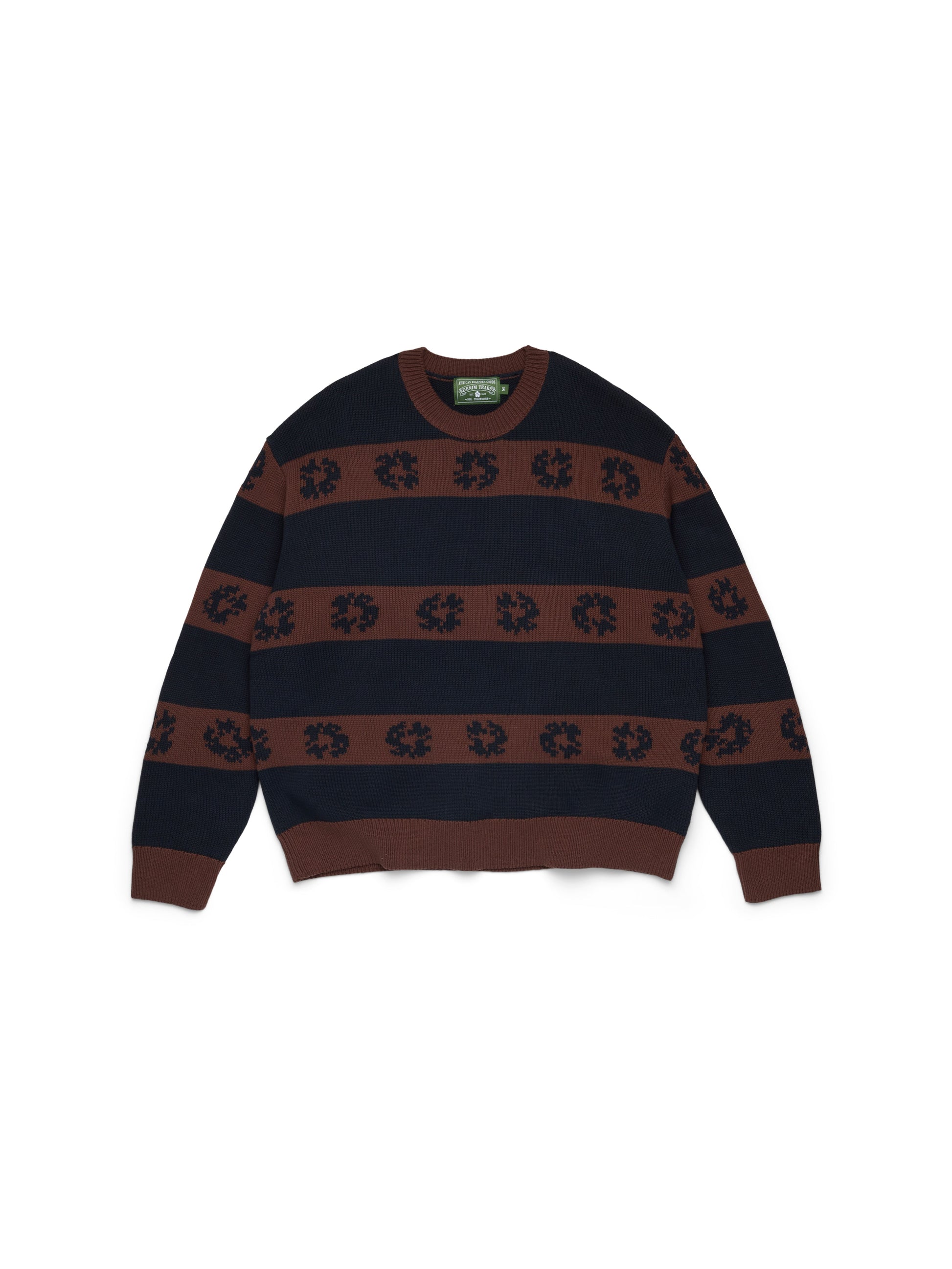 Cotton Wreath Striped Sweater Navy/Brown