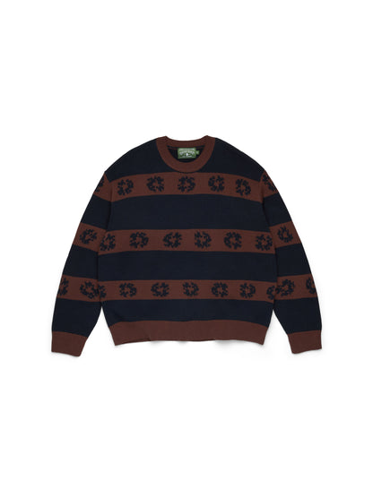 Cotton Wreath Striped Sweater Navy/Brown