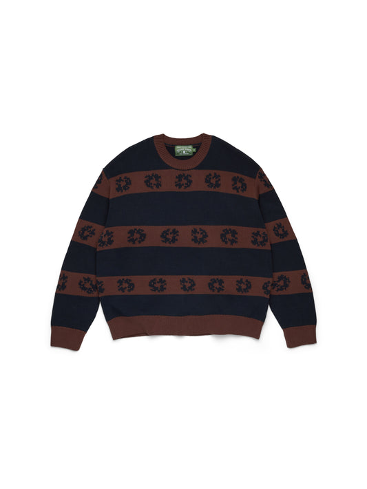 Cotton Wreath Striped Sweater Navy/Brown